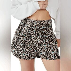 FP‎ Movement Free People The Way Home Shorts Large Black Floral Workout Liner #h